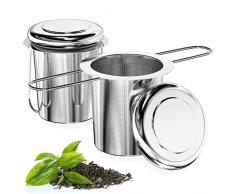 Relota 2Pcs Infusore Tè in Acciaio Inox 304, Colino da Tè Extra Fine con Coperchio e Manici Pieghevoli, Multiuso Riutilizzabile Filtro per Preparare Foglie Sciolte E Maggior Parte Delle Tazze da Tè