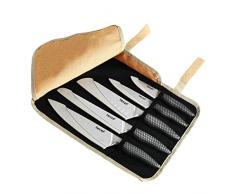 hecef Coltelli da Cucina Professionali Stone Wash，Set 5 Coltelli Opachi con Borsa Arrotolabile，Set Coltelli da Cucina in Acciaio Inox con Coprilama Protettivi，per Campeggio, Escursionismo，Viaggiare