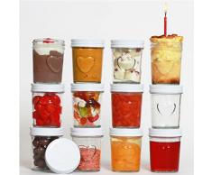 megusta!® 12 vasetti da conserva con coperchio a vite | 200 ml | cuore nel vasetto | coperchio bianco | per marmellata, dessert, porridge per bambini, yogurt | per la cottura + il congelamento
