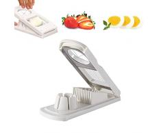 Tagliauova in Acciaio Inossidabile,Affettatrice per Uova,Tagliauova Manuale,Affetta Uova Multifunzione,Taglia Uova Sode,Affettatrice per Uova 2 in 1,per Tagliare Uova,Fragole,Kiwi,Banane(Bianco)