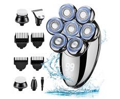 Rasoio Elettrico Barba, 5 in 1 Rasoio Testa calva, Tagliacapelli Uomo Professionale Impermeabile con 7 Testine Rotanti e USB Ricaricabile Senza Fili