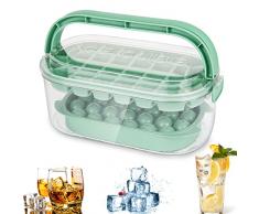 Stampi per ghiaccio con coperchio e contenitore, maniglia nascosta portatile, per cocktail di raffreddamento, whisky, caffè, 2 vassoio, 1 secchio di ghiaccio e pala