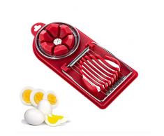 jiuzcare Tagliauova Tagliauovo Multifunzione Tagliauovo 2 in 1 per dischi e cunei Taglia Uovo in filo di acciaio inox 304 per tagliare e uova da cucina per tagliare uova, fragole, Banane, Rosso