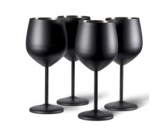 Set Regalo da 4 Bicchieri da Vino Neri - Bicchieri da Festa Infrangibili in Acciaio Inossidabile, 540 ml