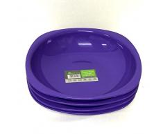 Set di 4 piatti piani in plastica colorata ecologica, infrangibile, 100% sicuri per alimenti, perfetti per campeggio, interni, esterni, picnic, plastica, Viola, large