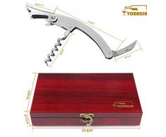 YOBANSA Scatola di legno Accessori per vino Set regalo, cavatappi per vino, tappo per vino, versatore vino, anello per vino, termometro per vino