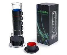 MIAMIO - 6 x 75 ml Espresso Tazzina da caffè - Sei Tazzine Impilabili - Set di Tazze da Caffè, Ceramica - Le Papillon Collezione (Colorato)