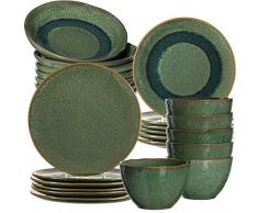 Leonardo 026058 - Servizio da tavola in gres, 24 pezzi, piatti, ciotole, lavabili in lavastoviglie, 980 ml, Ø 20,7, 22,5 e 27 cm, colore: Verde