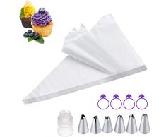100 Sacchetti per Pasticceria USA e Getta,Set Sacchetto di Pasticceria,comprensivo di 6 ugelli,1 adattatore,4 clip per sac à poche,Tasca da Pasticcere Professionale per decorare torte,biscotti,dessert