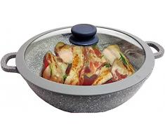 Euronovità EN-20032 Padella Griglia Tegame Wok con Manici, Pietra, Grigio, 24 cm x h.7 cm