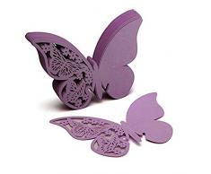 Venkaite 50 Segnaposto Matrimonio Farfalla in Carta Segnaposto Bicchiere per Feste Matrimoni, Viola