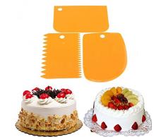 3 pezzi di plastica torta raschietto set pasticceria pasta fondente crema torta bordo laterale decorazione pettine e spatola per glassa Cutters, plastica, Orange, medium