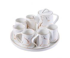 Set di teiera in porcellana, 7 cifre, teiera da 1000 ml con 6 tazze da tè, design moderno, amanti del tè (bianco)