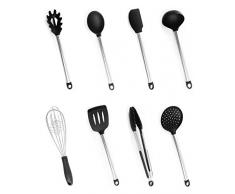 Set di Utensili da Cucina, Bi-Komfort 8 Pezzi Cucina Utensili Set in Silicone, Contiene Pinza da Cucina, Cucchiaio per Pasta, Frusta, Palette Forate, Cucchiaio Servire, Mestolo, Schiumarola e Spatola