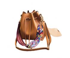 Secchio Borsa In Pelle Pu Con Cinturino Colorato Donna Borsa Secchiello Crossbody Borse Marrone chiaro