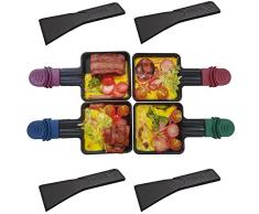 Padella per Raclette, Raclette 4 Persone, Rivestimento Antiaderente Mini Padelle per Raclette con 4 Pala di legno per Formaggio Fuso Uovo Fritto(Quadrato)