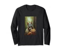 simpatico fumetto disegno scoiattolo rosso foresta animale noci ciotola Maglia a Manica