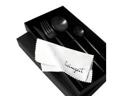 heimzeit Set di Posate in Acciaio Inox di Alta Qualità 18/10 - Colore: Nero - Design Elegante - 1 Persona - 4 Pezzi (Coltello, Forchetta, Cucchiaio, Cucchiaino) - Lavabili in Lavastoviglie