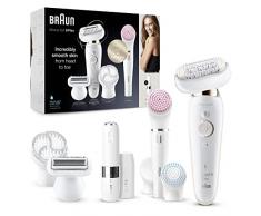 Braun Silk-épil 9 Flex Depilatore Donna, Epilatore Elettrico Donna con Testina Flessibile, Tecnologia MicroGrip, Cappuccio Massaggiante, Idea Regalo, 9105, Bianco e Oro