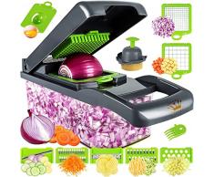Queens kitchen, Tritatutto per verdure 14 in 1 da cucina Mandolina professionale affettatrice per verdure per cipolla, scacchi, verdure, aglio, insalata di patate mini taglierina per tritatutto