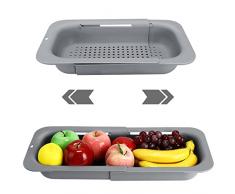Colino Lavello, Colino per Lavello Cucina Estensibile (34,5 – 47,5 cm), Scolapasta da Lavello Senza BPA, Colino Lavandino per Drenare Verdure Frutta - Grigio