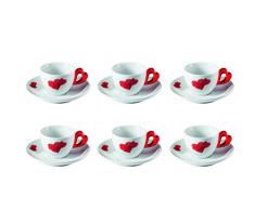 Guzzini GZ11410165 Porcellana Love Set 6 Tazzine Caffe con Piattino Rosso, 250 ml
