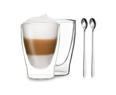 Duos by Feelino - Set di 2 bicchieri termici a doppia parete da 310 ml + 2 cucchiai, adatti anche per tè, tè freddo, succhi, acqua, coca cola, cocktail.