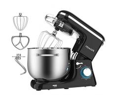 HOWORK Impastatrice Planetaria 1500W 8Litri 6 Velocità Robot da Cucina con uncino impastatore e mescolatore in alluminio, frusta in acciaio INOX, coperchio paraschizzi, Garanzia 5 Anni (Nero)