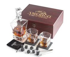 Amerigo Deluxe Whiskey Stones Set di Regalo di 2 Bicchieri Whisky & Decanter Whisky - Regali per Lui - Set di 8 Granito Cubetti di Ghiaccio Riutilizzabili - Idee Regalo - Whisky Pietre Set + EBOOK