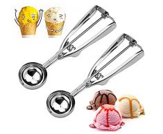 2 pcs Pallina di Gelato Porzionatori da Gelato Paletta per Gelato in Acciaio Inox Cucchiaio con Manico, Lucidatura Superficiale, Diametro 5 cm/1.96in, Utilizzato per Gelato, Purè di Patate