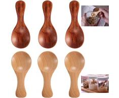 Cucchiaini per Sale con Manico Corto, 6PCS Cucchiaio di Legno Piccolo, Cucchiaio Legno Piccolo Sale, Mini Cucchiaio Legno Fatto a Mano per Vasetti di Marmellata, Spezie, Condimenti, Miele, Caffè, Tè