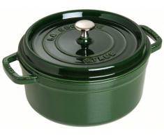 STAUB Casseruola/Cocotte in Ghisa, con Inserto per Cottura a Vapore, Tonda 26 cm, 5,2 litri, Interno della Pentola con Smaltatura Nera Opaca, Verde Basilico