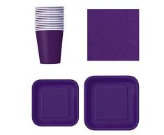 WedDecor 64 set di stoviglie di carta, piatti quadrati usa e getta, perfetti per picnic, barbecue, compleanni, baby shower, matrimoni ed eventi di Natale, viola intenso