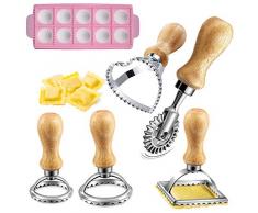 Set di Timbri per Ravioli, Stampo Ravioli in Acciaio Inox con Manico, Stampo per 10 Ravioli e Tortelli Quadrati in Plastica Tagliere per Ravioli, per Ravioli Pasta Gnocchi Lasagna e Biscotti