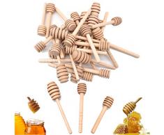 Liwein Bastoncini Miele,30 Pezzi Legno Piccoli Cucchiaini da Miele Mini Spargimiele Marmellata Barattolo di Dispensando Raccogliere Agitazione Bastone