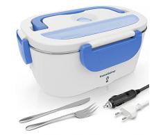 TRAVELISIMO Scaldavivande Elettrico Portatile 3 in 1 per Auto Camion e Ufficio 220V+12V+24V, Riscalda Il Cibo in Pochi Minuti, Porta Pranzo Doppio Voltaggio di Acciaio Inossidabile 1.5L 60W