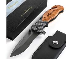 BERGKVIST® K19 coltello pieghevole con lama in acciaio inox e manico in legno - coltellino tascabile 3 in 1 con rompivetro e tagliacinture