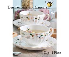 Tazze di Ceramica Servizio da tè in Porcellana Motivo Floreale, tazza di caffè (1tazza e 1piastra)