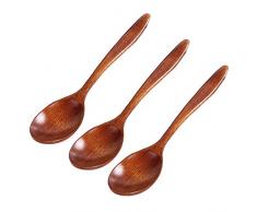 Cucchiaio di legno naturale 3Pcs Eco-Friendly Stoviglie Soup Tea Honey Coffee Cucchiaio Accessori Cucina