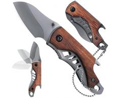 HONZIN Coltello tascabile Coltello pieghevole Manico in legno Mini Multitool 3-in-1 Coltelli Serramanico da Caccia