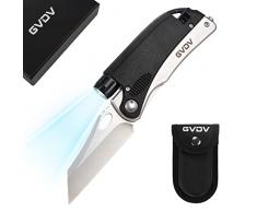GVDV Coltello Pieghevole in 7CR17 Acciaio Inossidabile - 4 in 1 Multiuso Coltello Tascabile con Torcia a LED, Coltelli Serramanico per Sopravvivenza Caccia Campeggio e Escursionistico