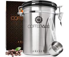 Barattolo Caffè Coffee Vault - Contenitore in Acciaio Inox - Barattolo Caffe Ermetico per Conservare Perfettamente il Caffè Fresco in Chicchi o Macinato - Cucchiaio Dosatore Incluso