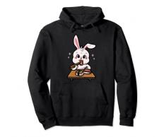 Carino Kawaii Bunny coniglio ama mangiare sushi con le bacchette Felpa con Cappuccio