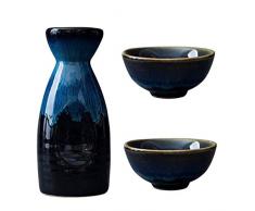 Yuemuop 3 Pezzi Tazza di Sakè Giapponese, Set di Bicchieri in Ceramica per Sake Caldo/Freddo, Scatola di Sakè Tradizionale per la Decorazione Domestica, Regalo per la Famiglia e Gli Amici