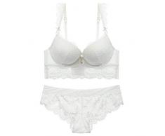 KINDOYO Donna Sexy Pizzo Imbottito Push up Intimo Multicolor - Addensare Tazza Piena Bikini Traspirante Lingerie Set, Bianco, 32/70A