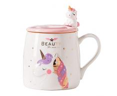 BigNoseDeer Unicorn Mug Cute Ceramic Coffee Mug with lovely Unicorn Spoon, Morning Cup Novelty Coffee Tea Milk Christmas Mug Gift for Magic unicorn Lovers Girls 400ML (Pink)