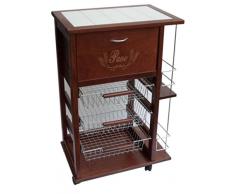 Maslegno Vesuvio - Carrello da cucina con cassetto per pane e portabottiglie noce