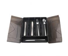 MISNODE Portautensili con coperchio, contenitore organizer per posate, 5 scomparti da cucina e posate, contenitore per posate con coperchio per cassetto