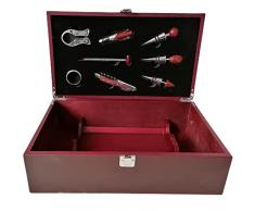 Cassetta in Legno per 2 Bottiglie di Vino con Accessori Sommelier degustazione apribottiglie salvagoccia versatore Tappo termometro cavatappo levatappo Set Completo Elegante Idea Regalo