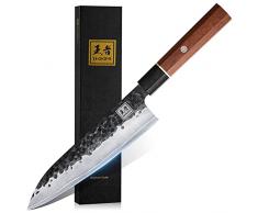 ENOKING Coltelli da Cucina Professionali, 20cm Coltello Giapponese, Lama in Acciaio ad Alto Tenore di Carbonio 9Cr18MoV, Coltello Damasco Ultra Affilato con Supporto in Ebano Manico